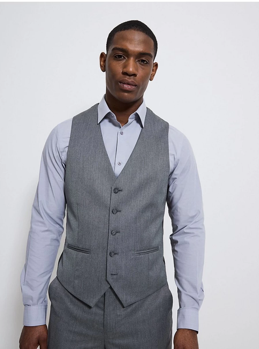 "George at Asda Men's Dark Grey Suit Waistcoat – Stylish & Comfortable Formal Wear"