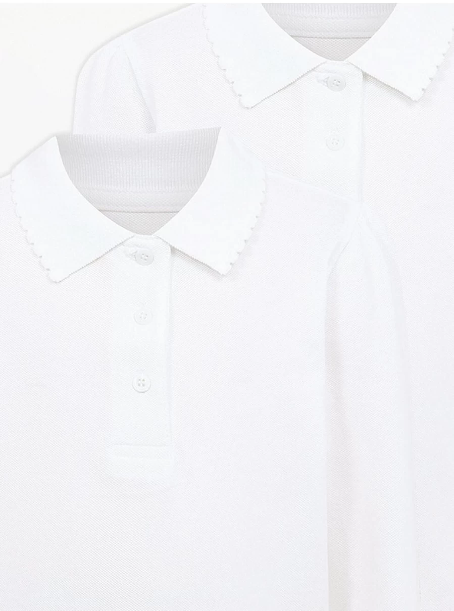 "George at Asda Girls' 2 Pack Scallop Edge Long Sleeve School Polo Shirts"