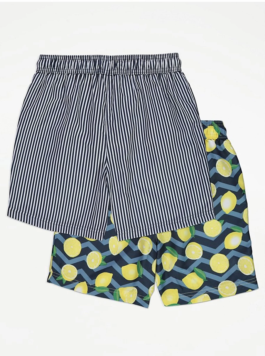 "George at Asda Boys' Lemon Stripe Swim Shorts 2-Pack – Comfort & Style for Kids"