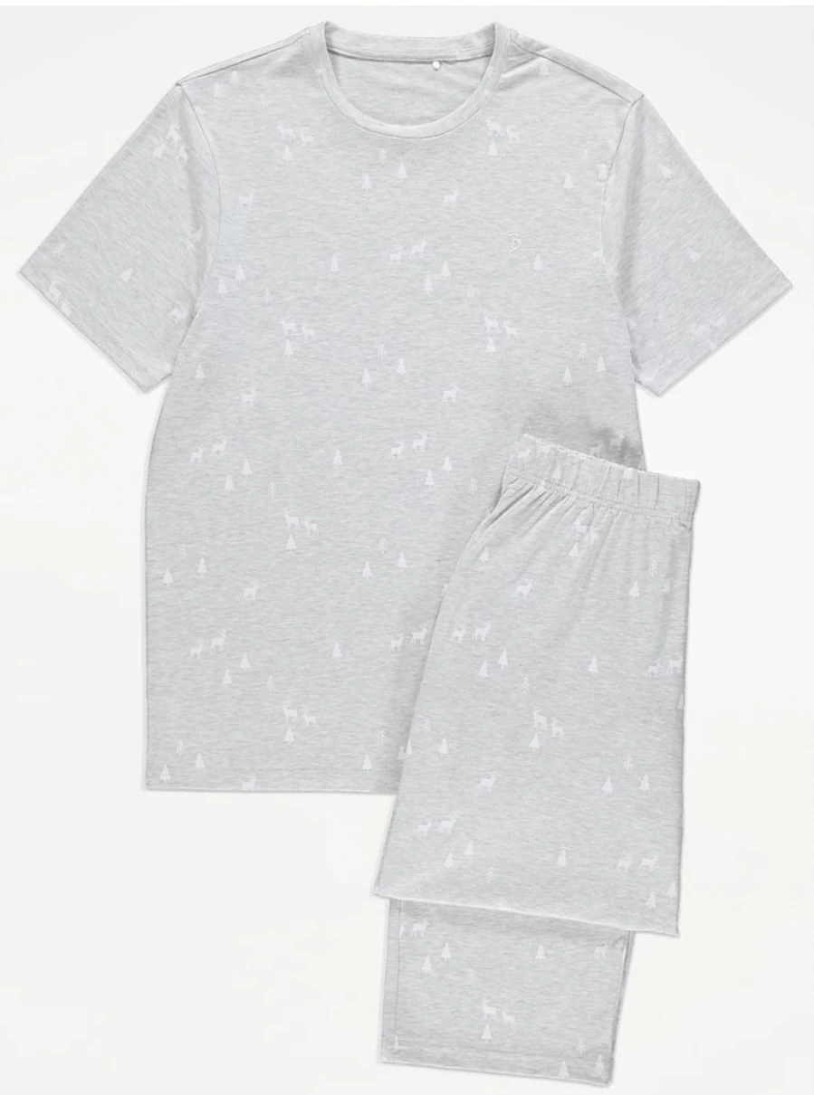 Men's Grey Reindeer Christmas Pyjamas | George at Asda | Festive Holiday Sleepwear