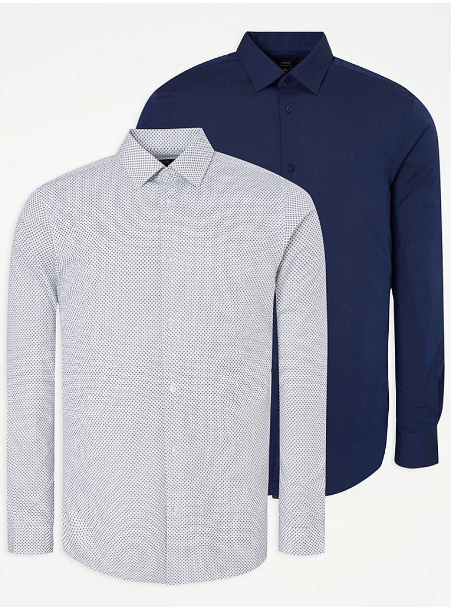 "George at Asda Men's 2 Pack Long Sleeve Formal Shirts – Regular Fit"