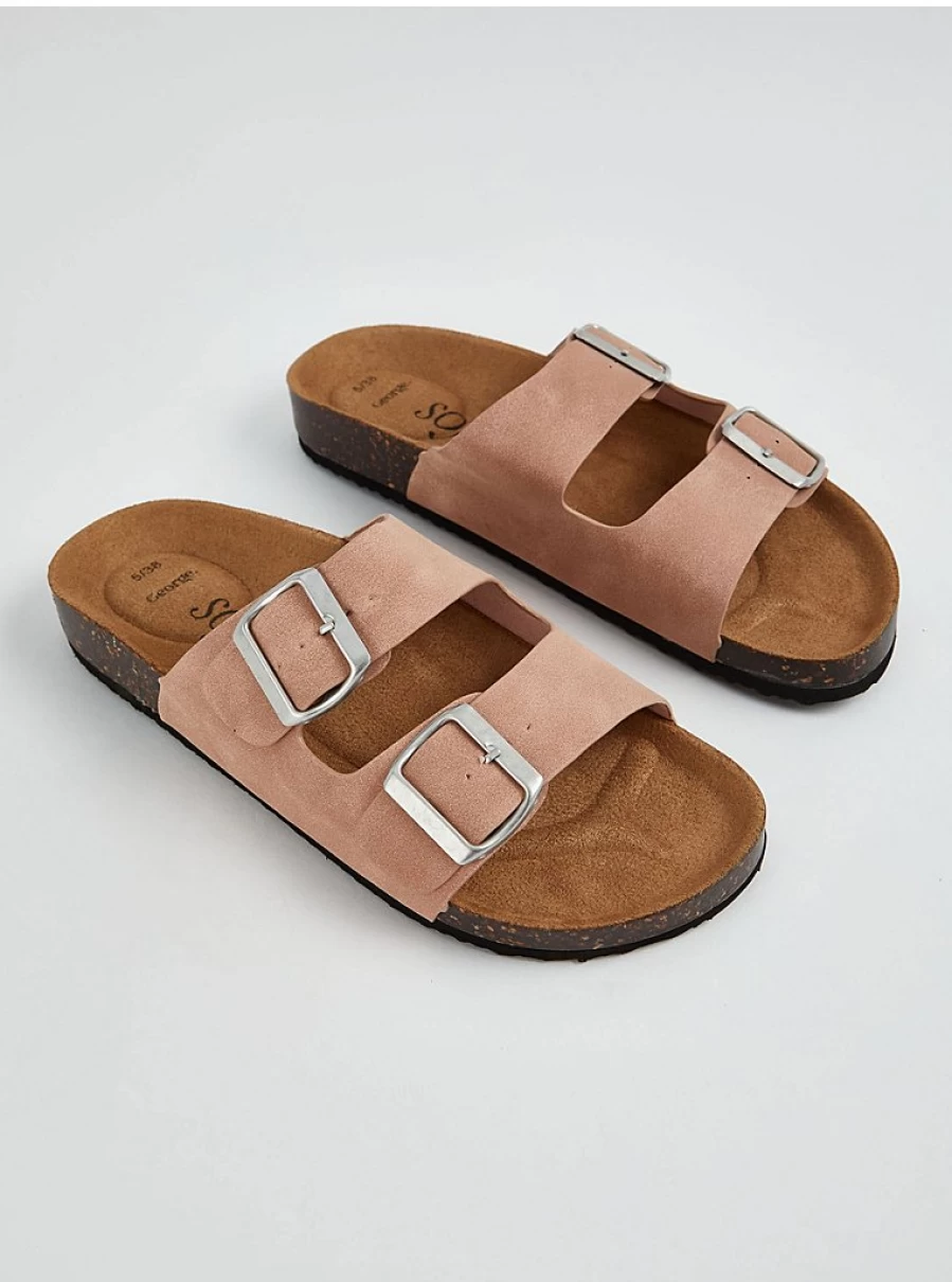Women's Pink Double Buckle Flat Sandals | George at Asda | Comfortable Summer Footwear