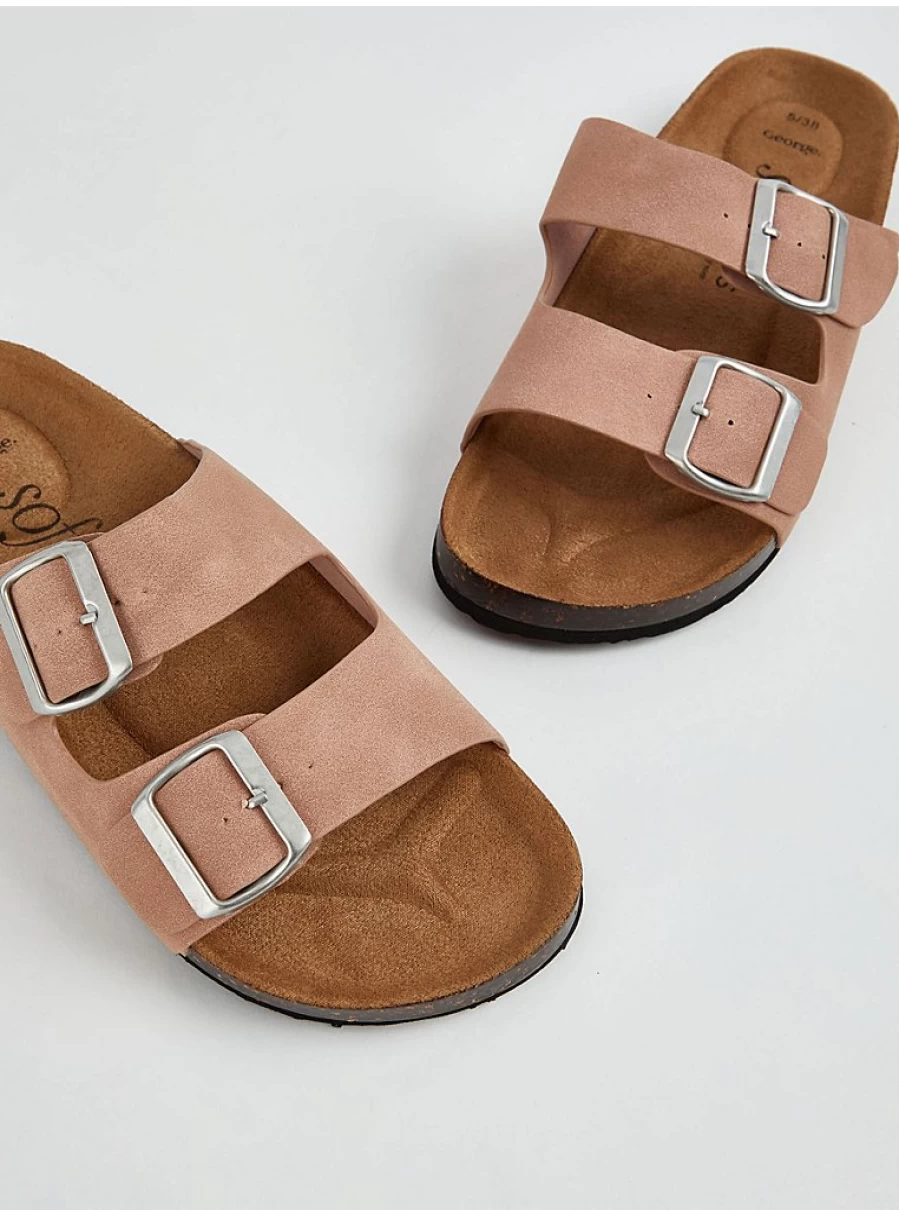 Women's Pink Double Buckle Flat Sandals | George at Asda | Comfortable Summer Footwear