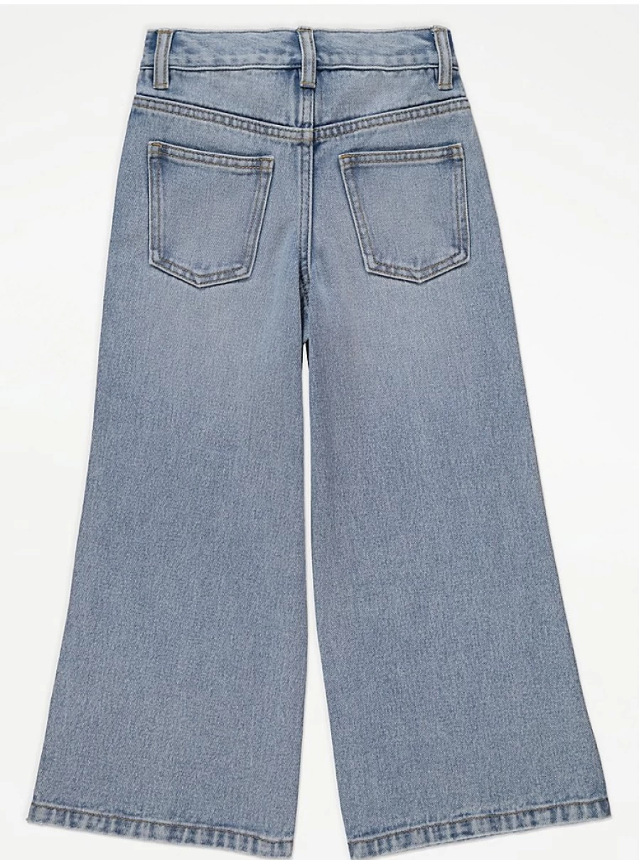 "George at Asda Kids' Blue Faded Light Wash Wide Leg Jeans – Comfortable & Stylish Denim for Children"