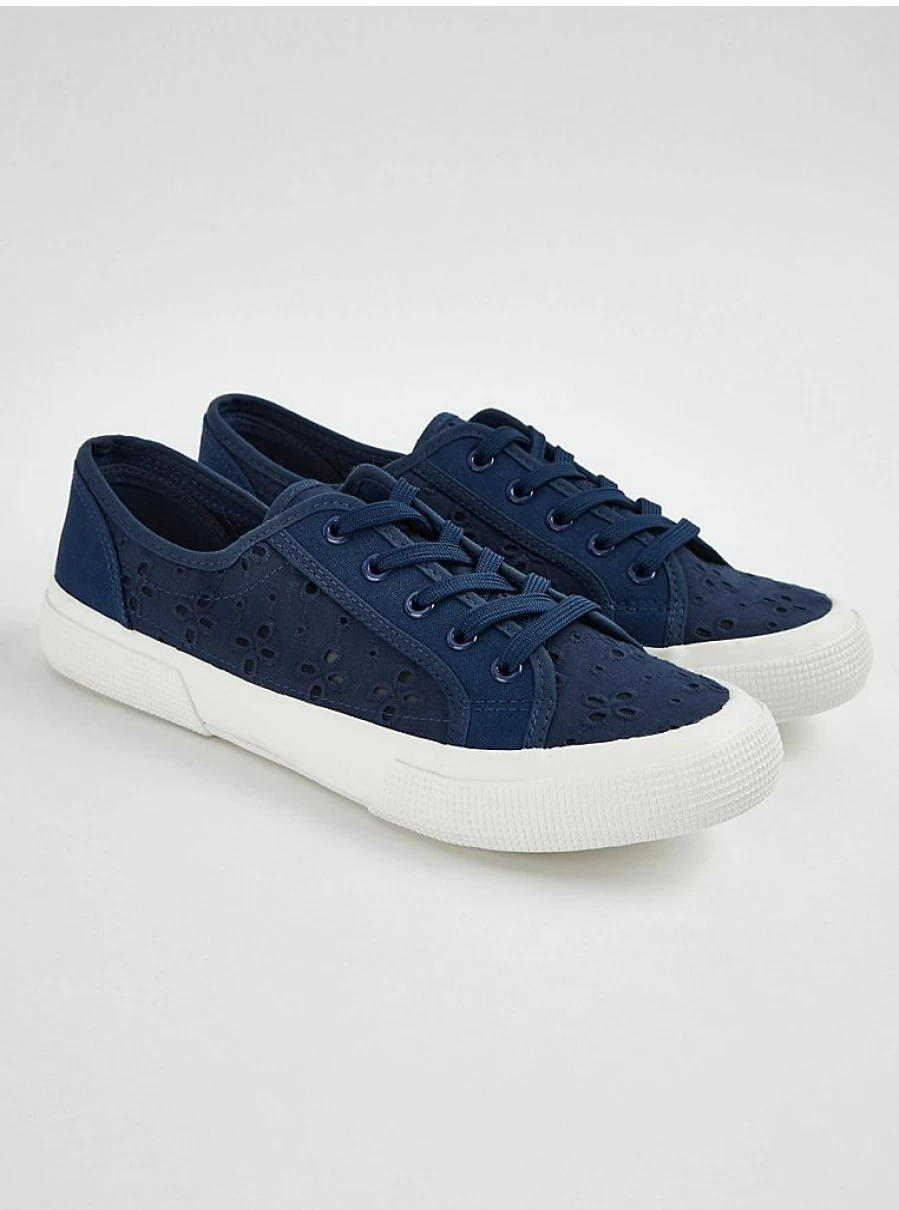 Women's Navy Embroidered Lace-Up Trainers | George at Asda | Comfort & Style