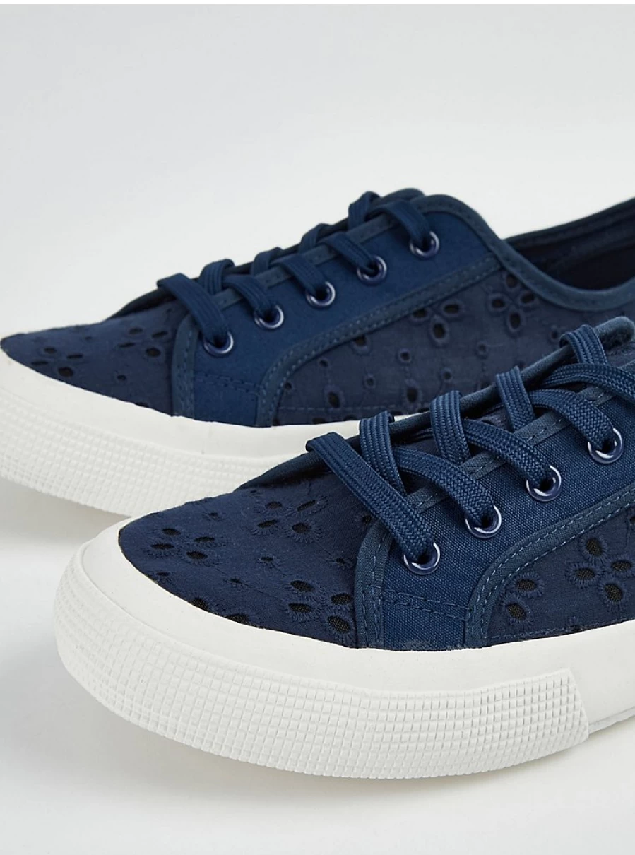 Women's Navy Embroidered Lace-Up Trainers | George at Asda | Comfort & Style