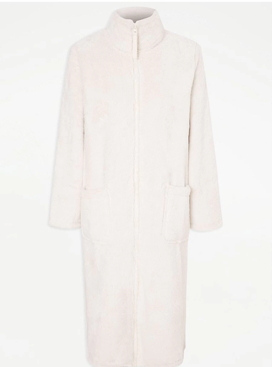 "George at Asda Neutral Zip Up Dressing Gown | Comfortable Loungewear & Sleepwear"