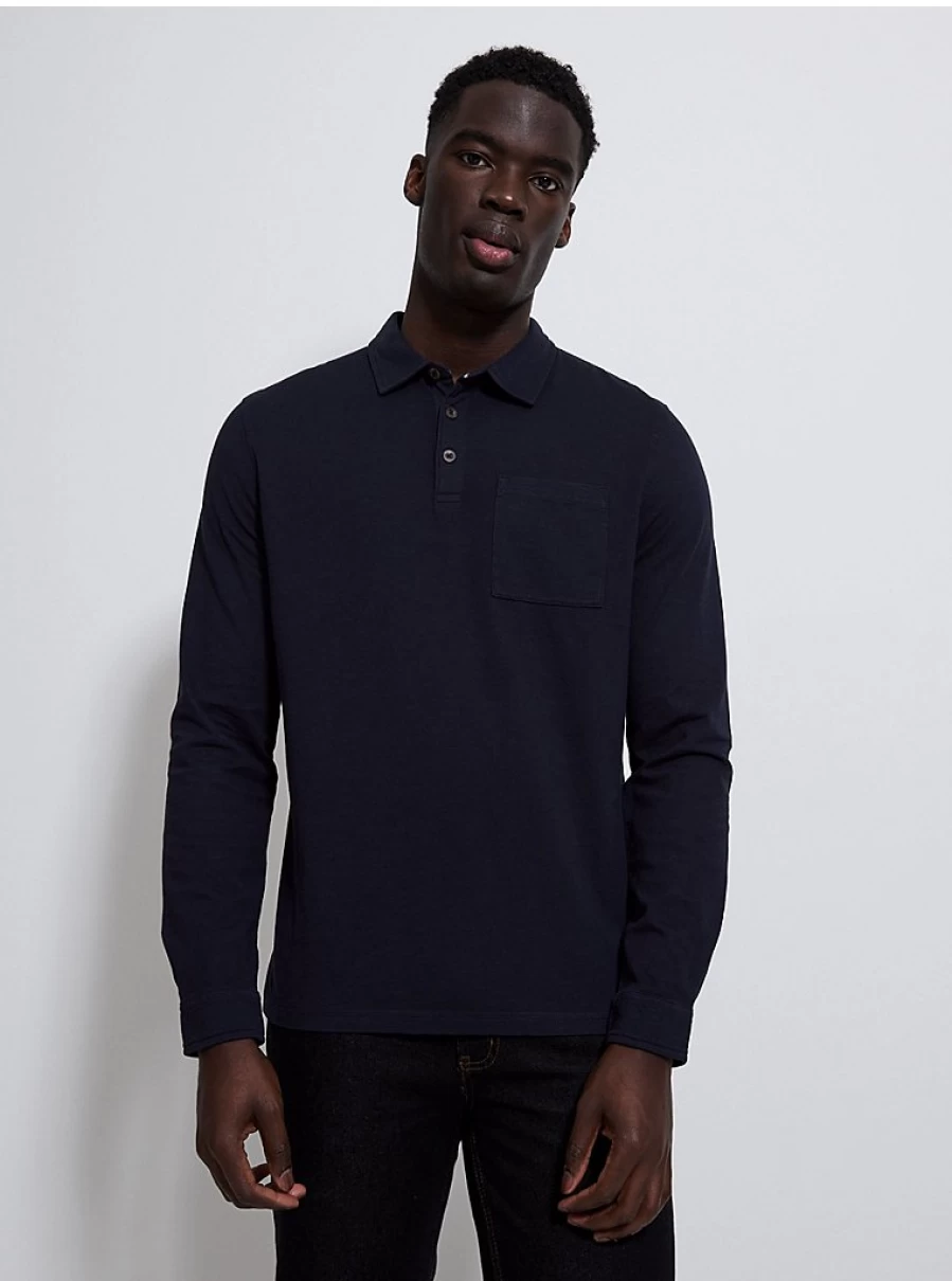 Men's Navy Long Sleeve Polo Shirt | George at Asda | Comfort Fit Casual Top