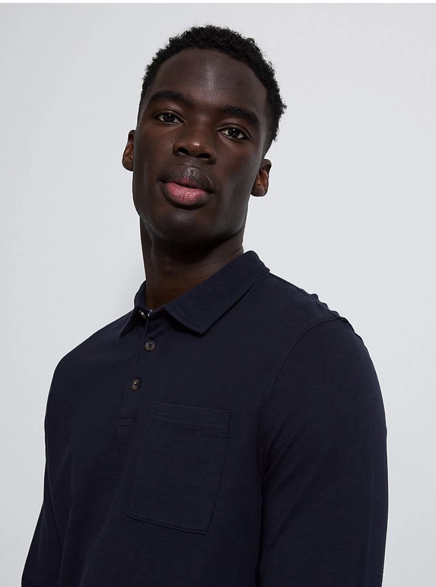 Men's Navy Long Sleeve Polo Shirt | George at Asda | Comfort Fit Casual Top