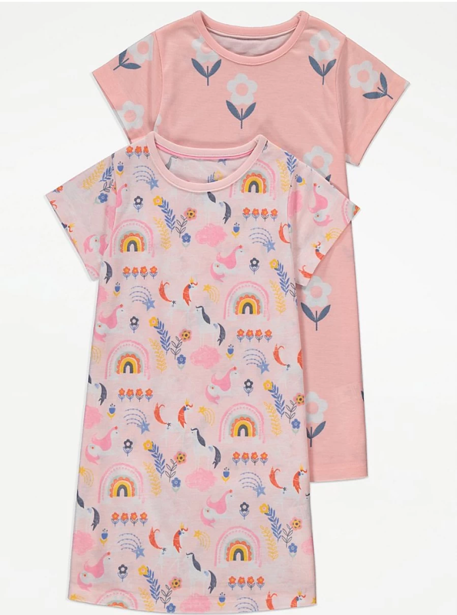 Girls' Pink Floral Unicorn Nightdress 2 Pack | George at Asda Kids' Sleepwear