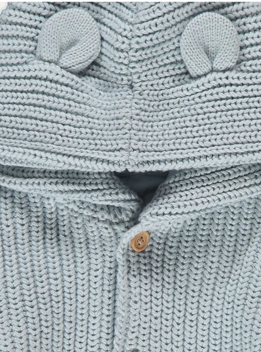 "George at Asda Boys' Light Blue Knit Hooded Cardigan with 3D Ears and Buttons"