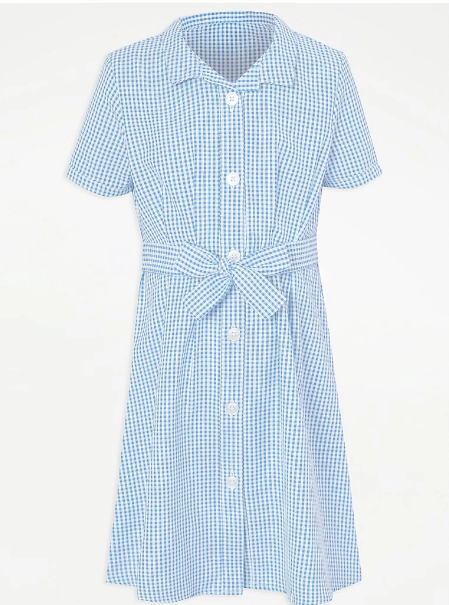 "Girls' Light Blue Gingham School Dress with Belt | George at Asda | Comfortable & Stylish"