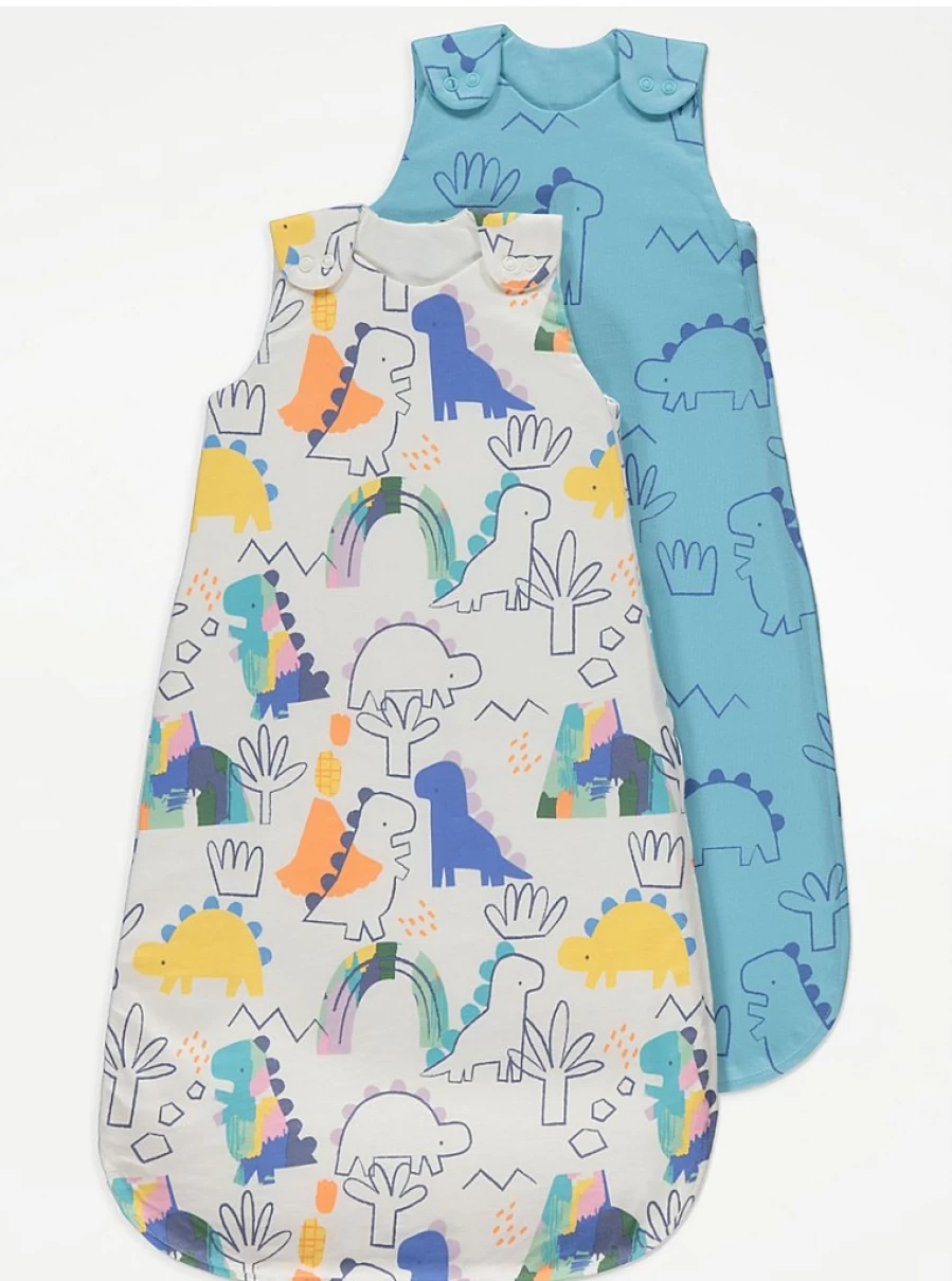 George at Asda Baby Blue Dinosaur 2-Pack 1 Tog Sleeping Bags – Cozy & Cute Nursery Essential