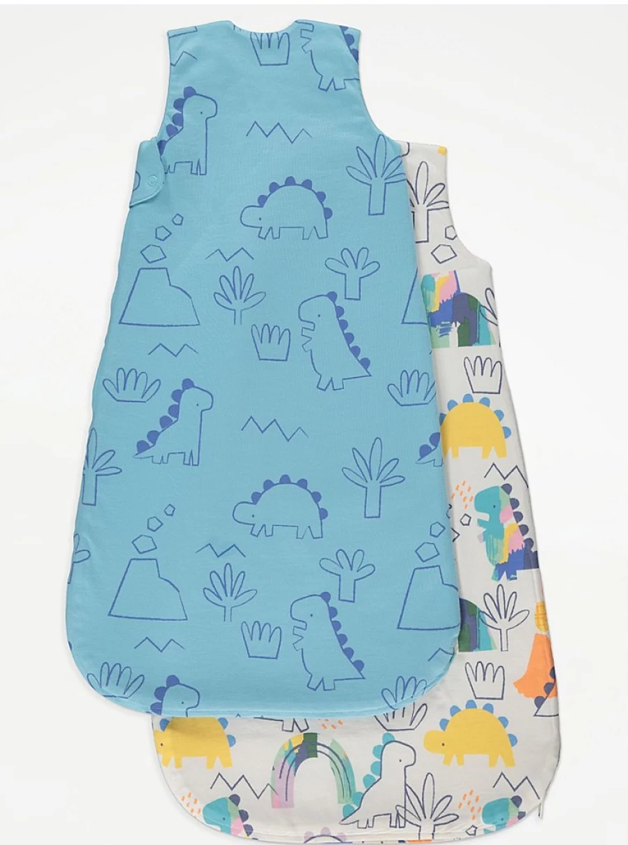 George at Asda Baby Blue Dinosaur 2-Pack 1 Tog Sleeping Bags – Cozy & Cute Nursery Essential