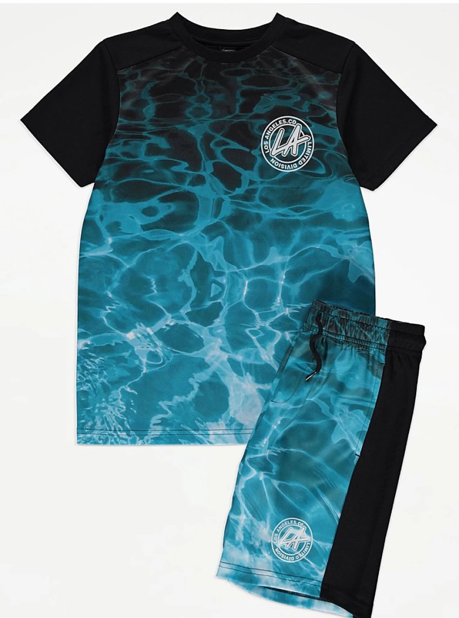 "George at Asda Boys' Blue Wave La Slogan T-Shirt and Shorts Set Review"