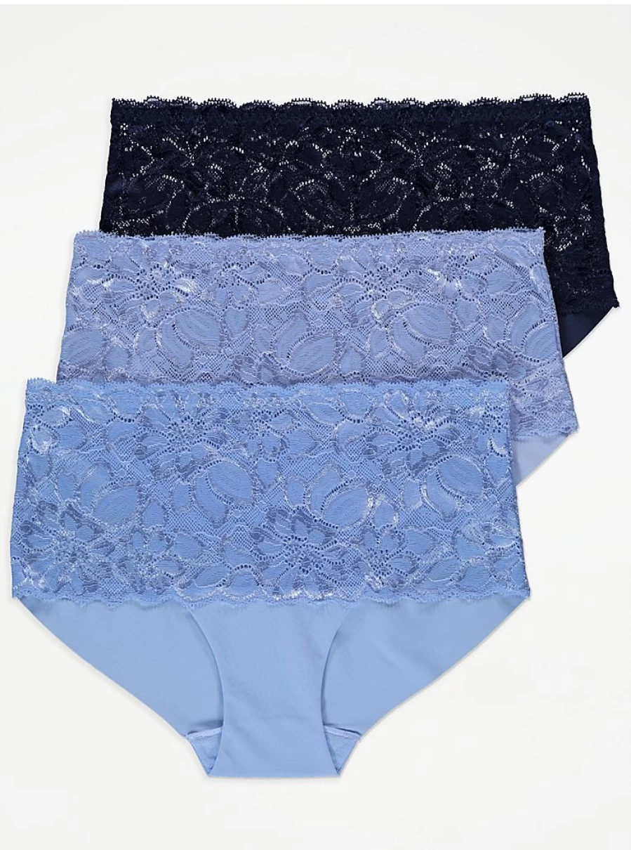 "George at Asda Blue Lace Bandeau & Midi Knickers 3-Pack | Women's Lingerie Set Review"