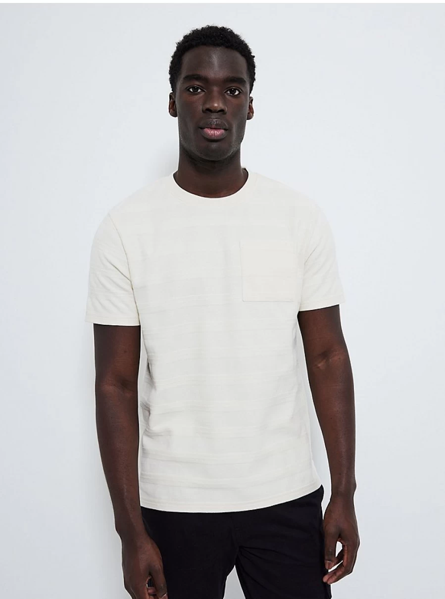 Men's Cream Striped Textured T-Shirt | George at Asda | Comfort & Style