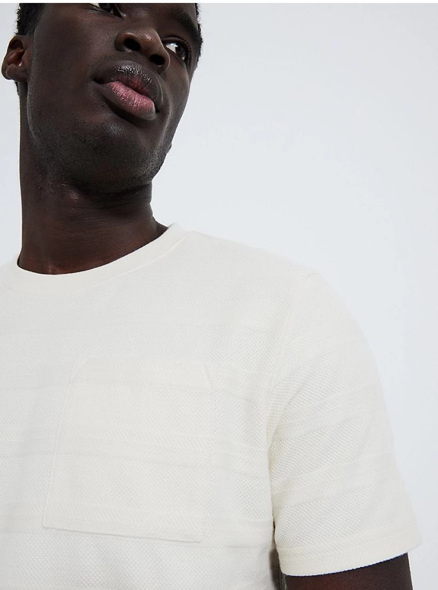 Men's Cream Striped Textured T-Shirt | George at Asda | Comfort & Style