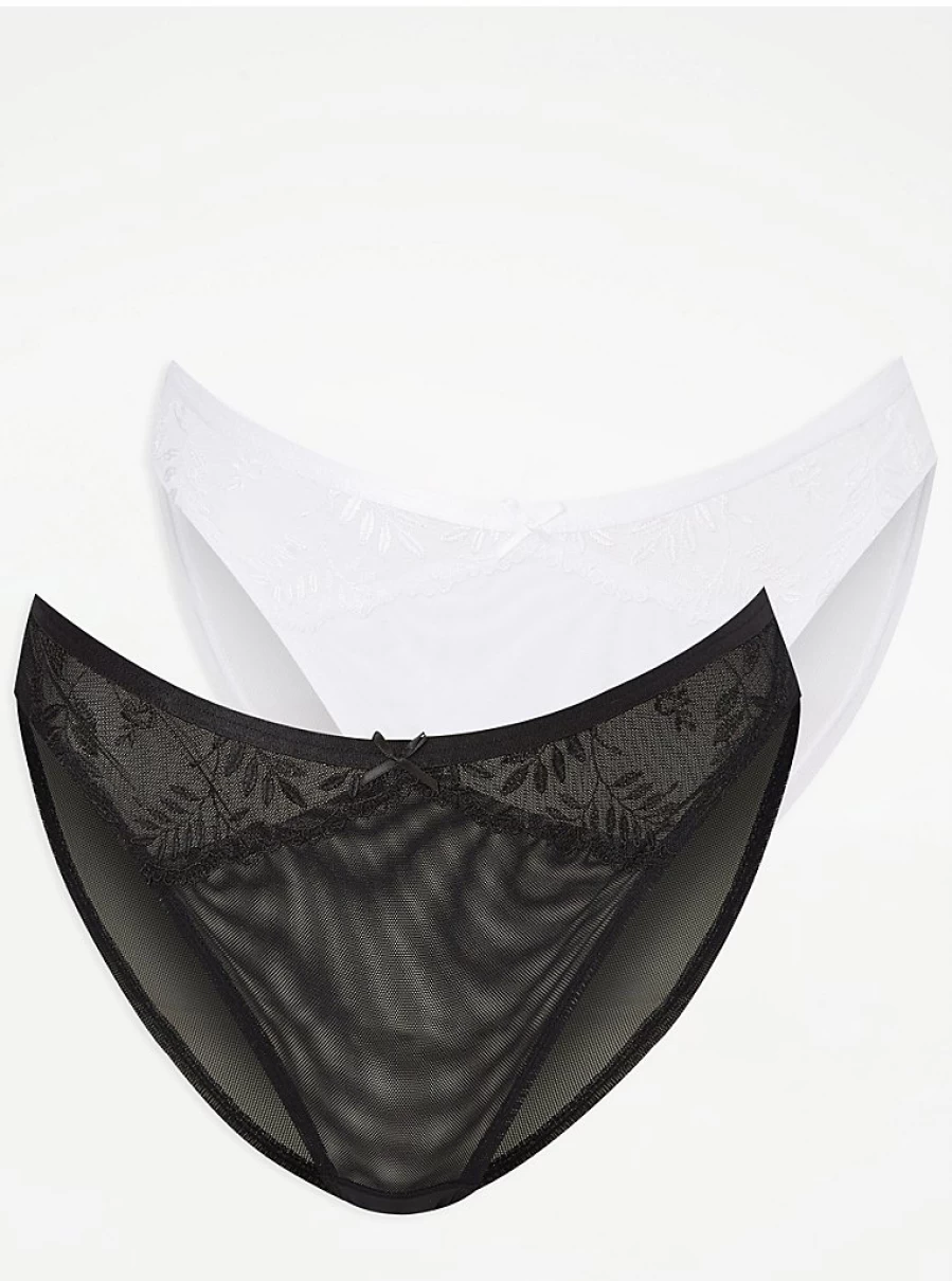 "George at Asda Embroidered High Leg Knickers 2-Pack | Women's Lingerie Set"