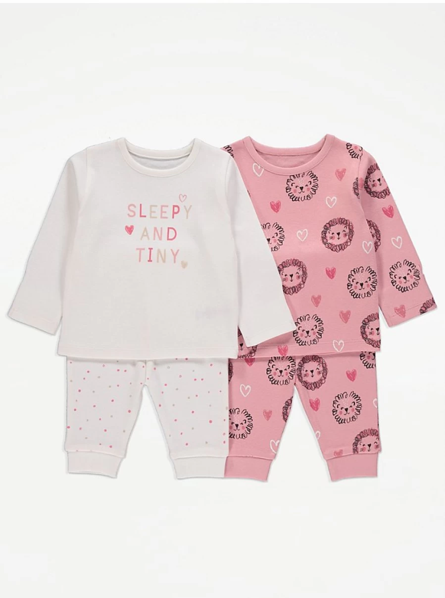 George at Asda Baby Sleepy Lion Pyjamas 2-Pack – Soft Cotton Pajama Set for Infants