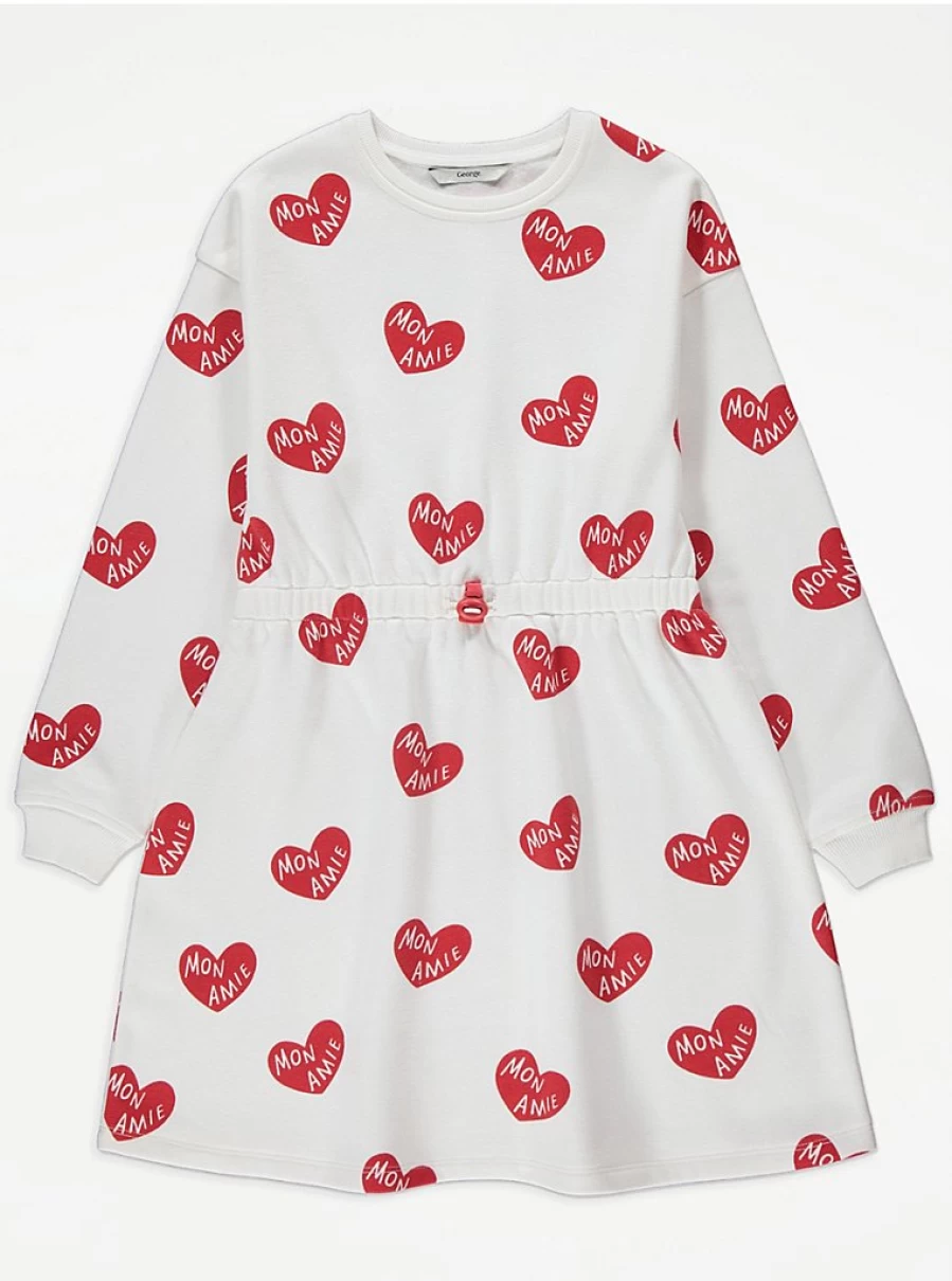 "George at Asda Girls' White Mon Amie Love Heart Sweatshirt Dress Review"