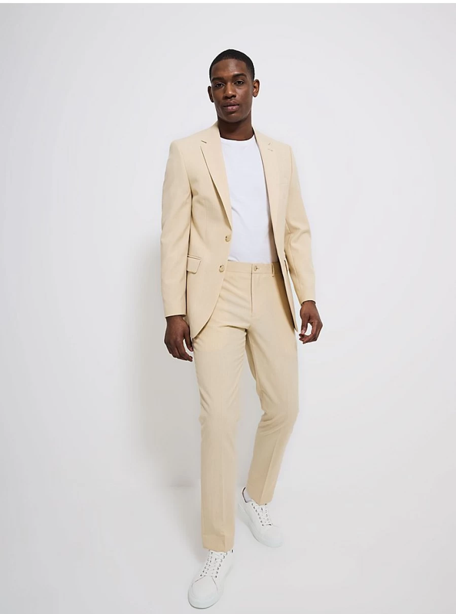 "George at Asda Men's Beige Slim Fit Suit Trousers | Comfortable & Stylish Pants"