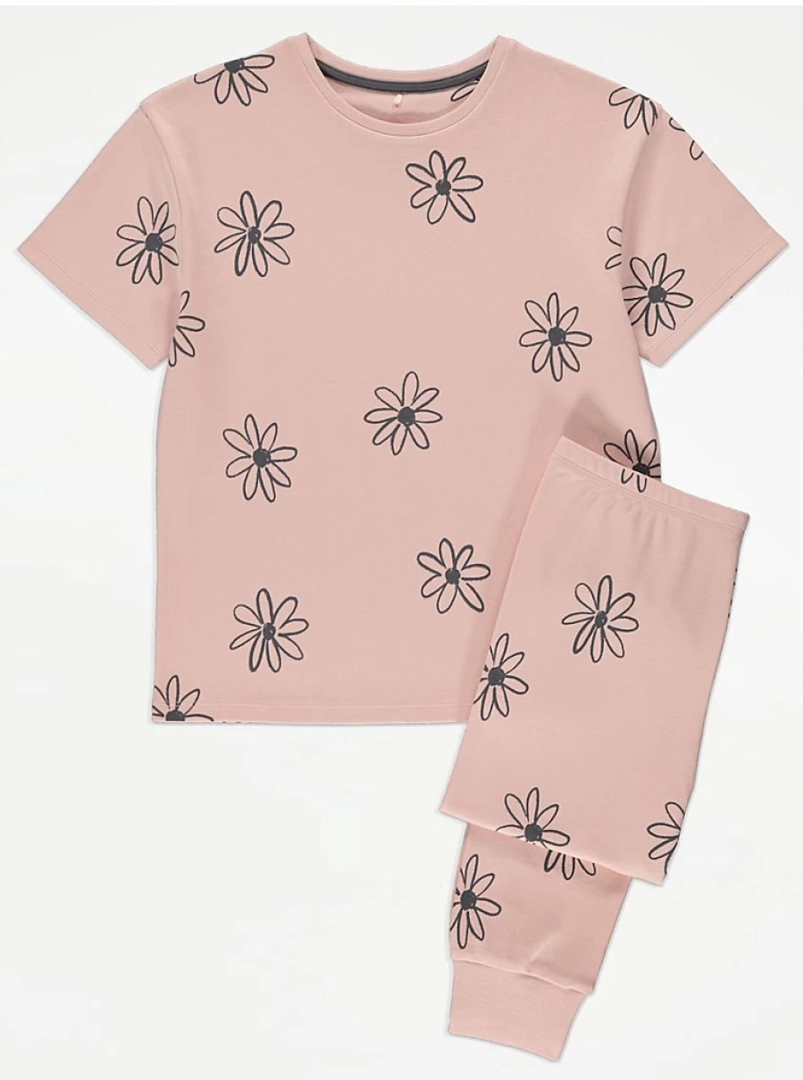 "George at Asda Kids Peach Daisy Print Short Sleeve Pyjamas – Comfortable & Cute Pajamas"