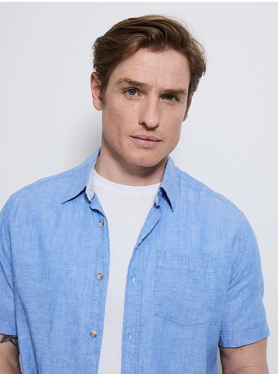 "George at Asda Men's Light Blue Linen Short Sleeve Shirt Review & Fit Guide"