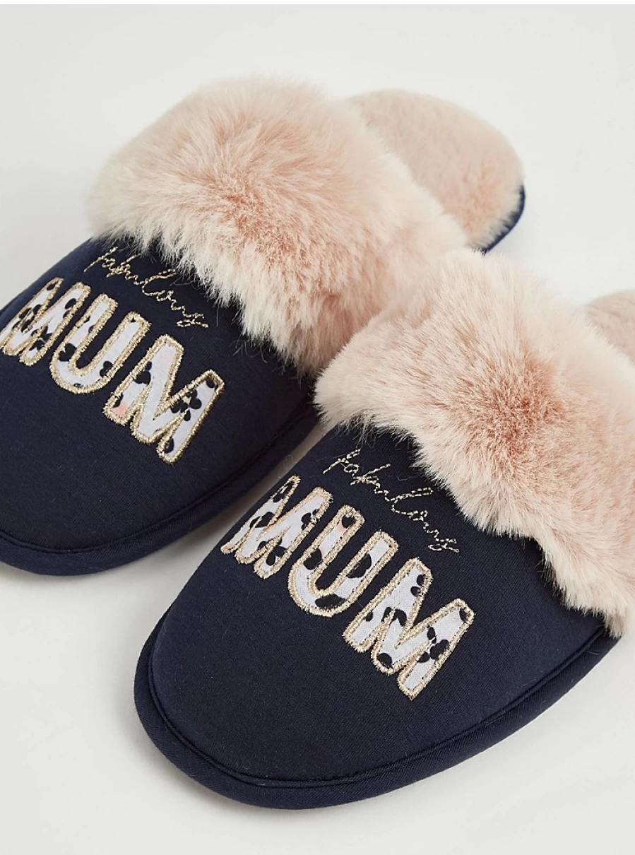 "George at Asda Navy Faux Fur Mule Slippers for Women – Comfortable Fabulous Mum House Shoes"
