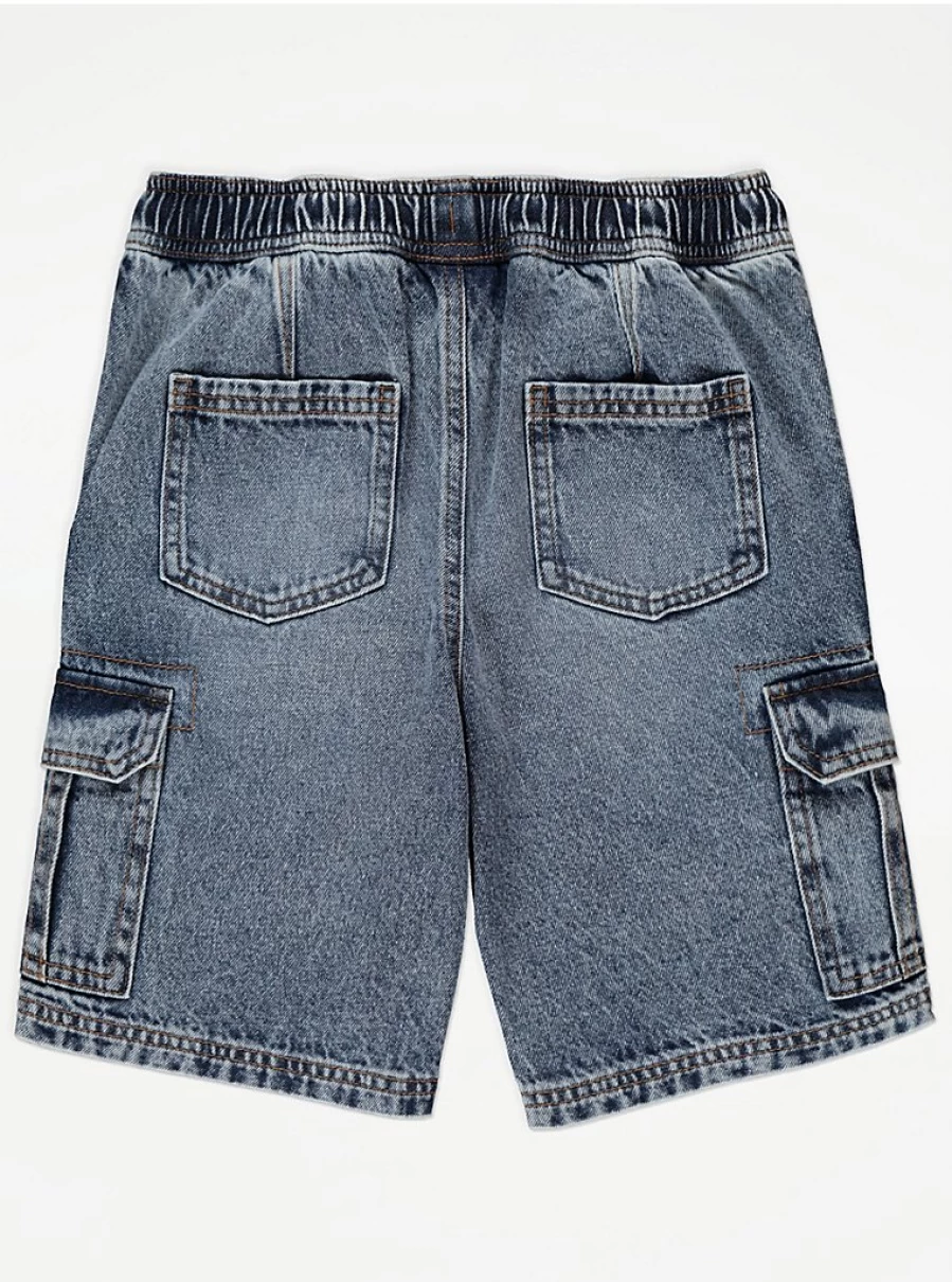 "George at Asda Boys' Mid Wash Denim Cargo Shorts – Comfortable Pull-On Style for Kids"