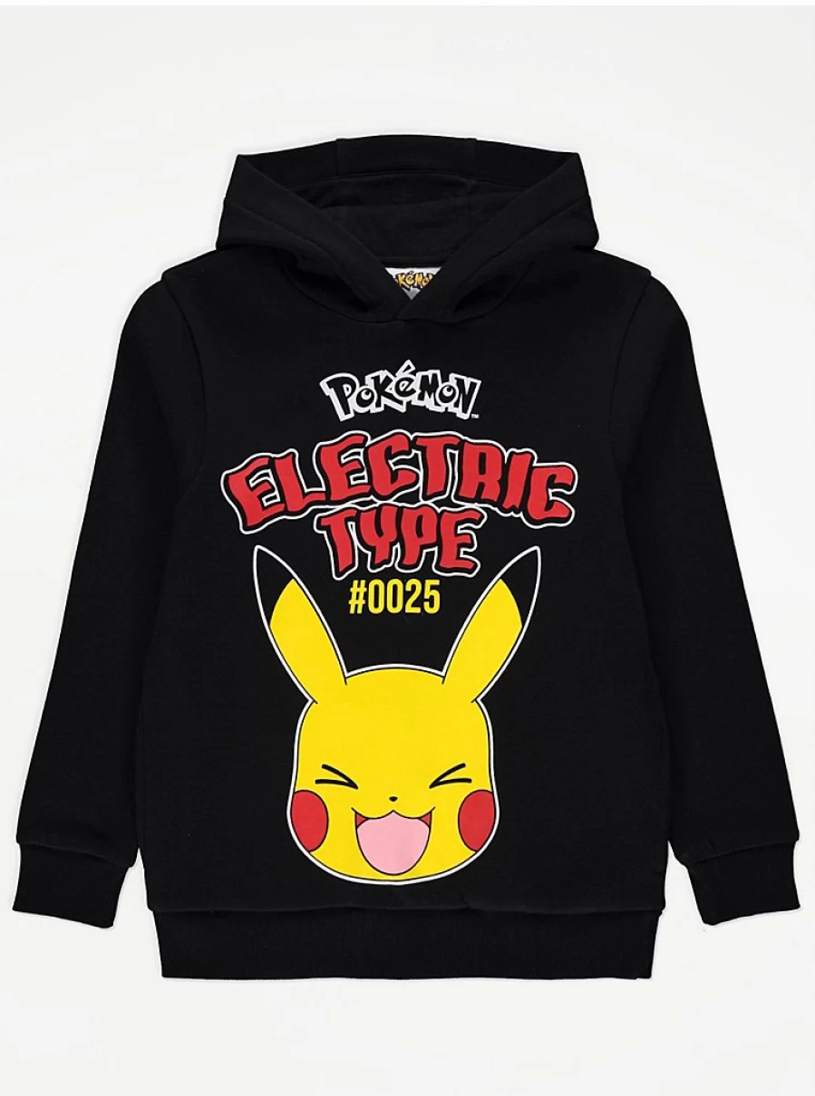 "George at Asda Boys' Pokemon Pikachu Electric Black Hoodie – Kids' Casual Pullover"