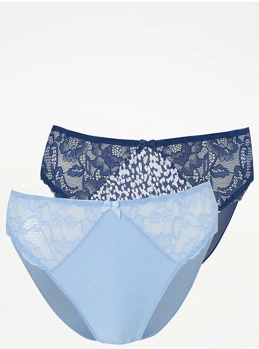 George at Asda Blue Floral Lace High Leg Knickers 2-Pack - Women's Lingerie Set