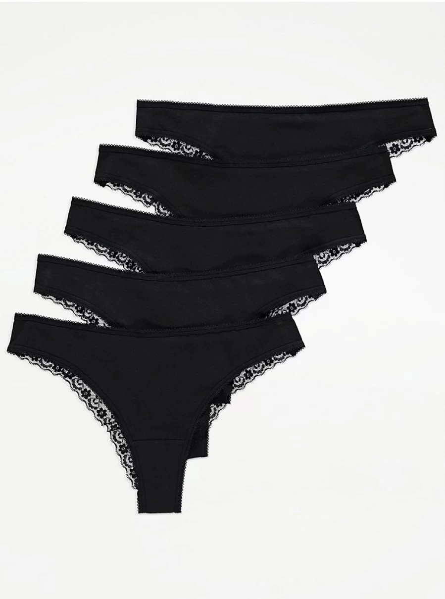 George at Asda Black Lace Trim Brazilian Underwear 5-Pack - Women's Lingerie Set