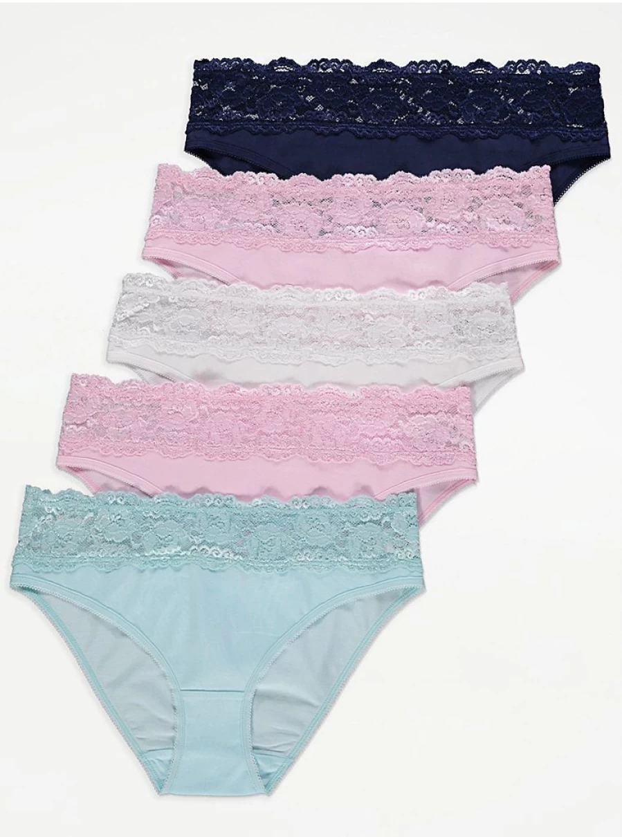 "George at Asda Women's Lace Trim High Leg Knickers 5-Pack | Comfortable Lingerie Set"