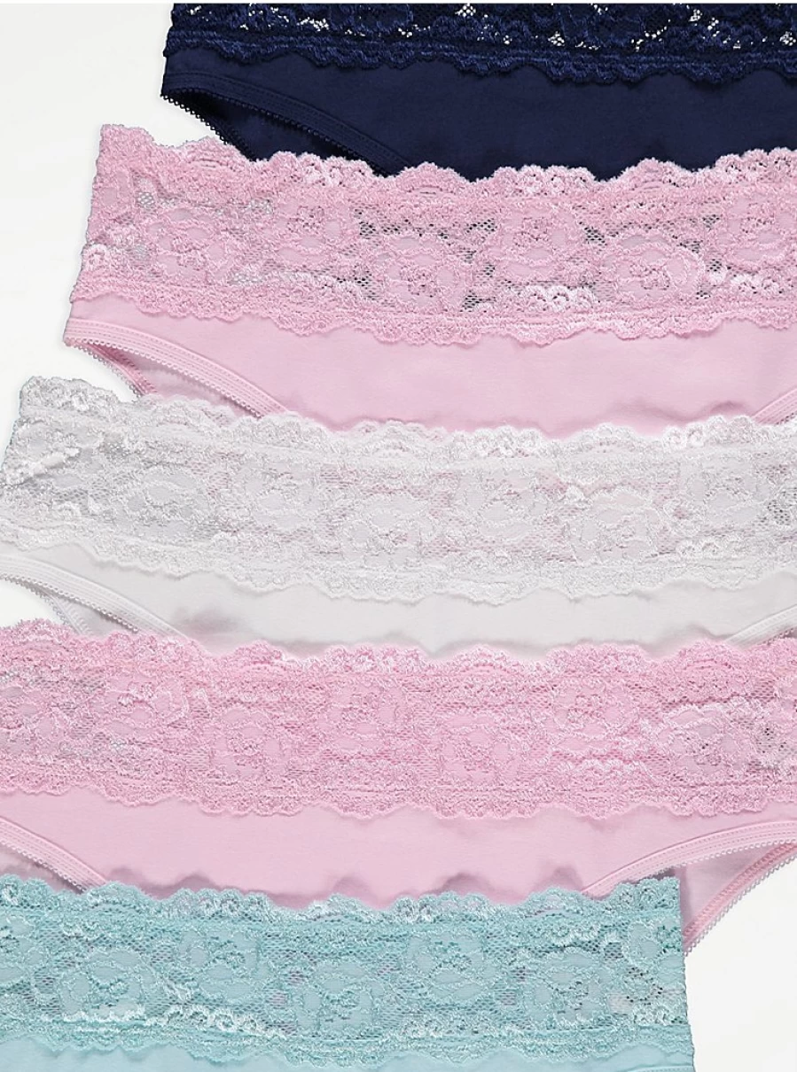 "George at Asda Women's Lace Trim High Leg Knickers 5-Pack | Comfortable Lingerie Set"