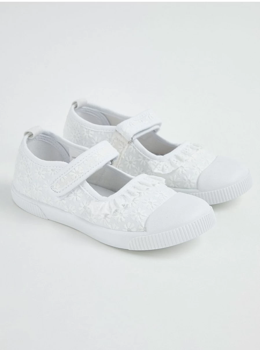 "George at Asda Girls' White Embroidered Lace Mary Jane Pumps – Comfortable & Stylish School Shoes"