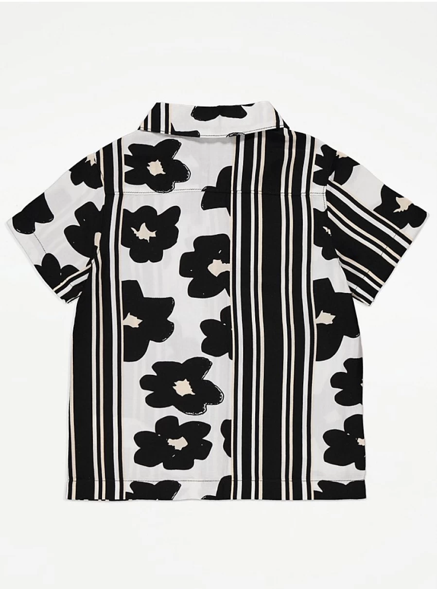 "George at Asda Boys Black Floral Stripe Shirt and Shorts Set – Kids' Outfit Review"