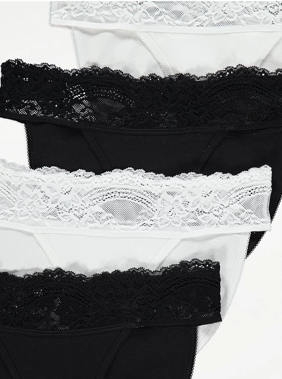 "George at Asda Lace Trim Tanga Briefs 5-Pack | Women's Lingerie Set | Comfortable & Stylish Underwear"