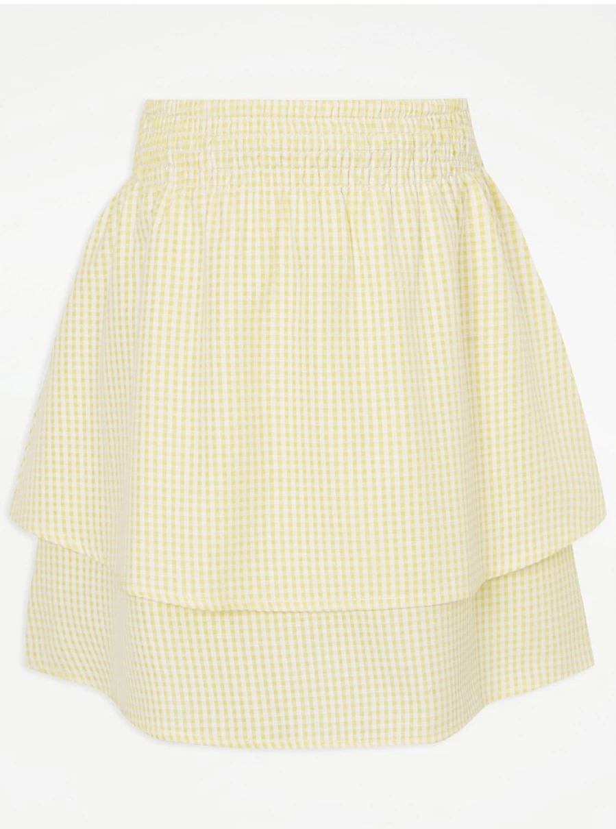 "George at Asda Girls' Yellow Gingham Layered School Skirt – Stylish & Comfortable Uniform"