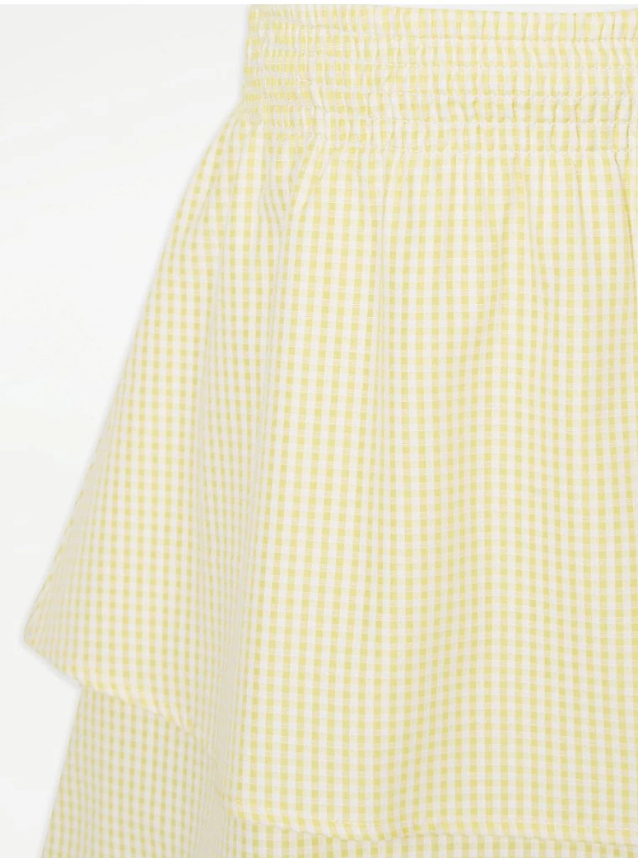 "George at Asda Girls' Yellow Gingham Layered School Skirt – Stylish & Comfortable Uniform"