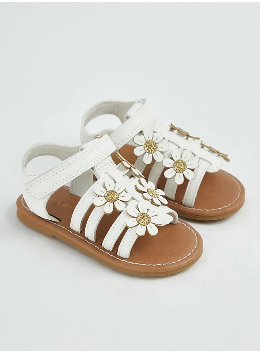 "George at Asda Girls' White Floral Gladiator Sandals – Comfortable & Stylish Kids' Footwear"