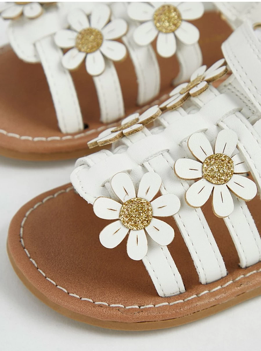 "George at Asda Girls' White Floral Gladiator Sandals – Comfortable & Stylish Kids' Footwear"