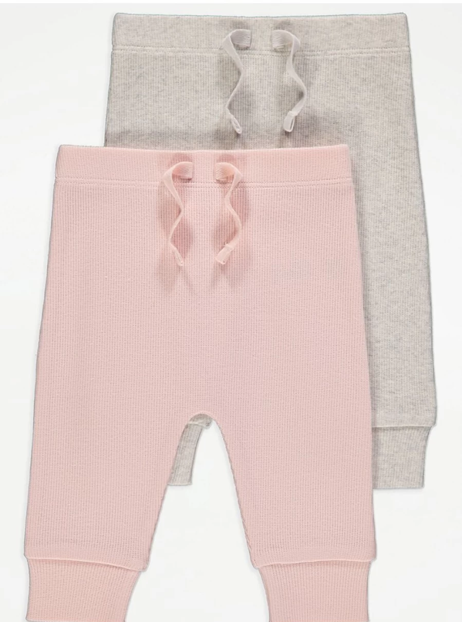"George at Asda Baby Ribbed Joggers 2-Pack – Soft Comfort Pants for Infants"