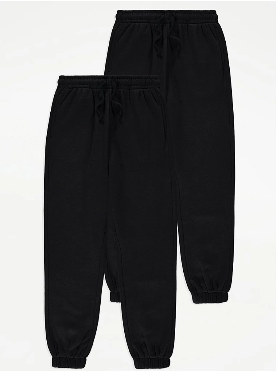 "George at Asda Kids' Black Fleece-Lined Joggers 2-Pack – Warm & Comfortable Winter Pants"