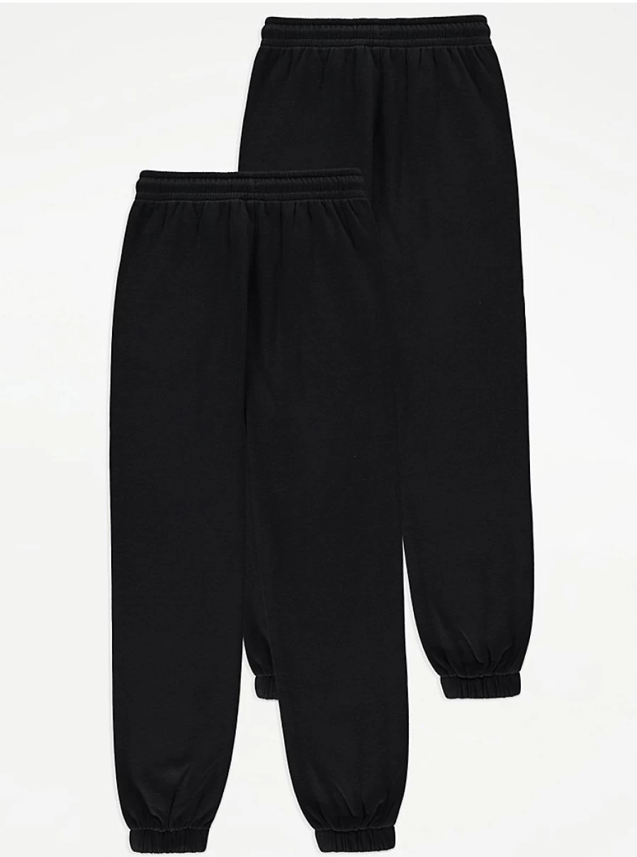 "George at Asda Kids' Black Fleece-Lined Joggers 2-Pack – Warm & Comfortable Winter Pants"