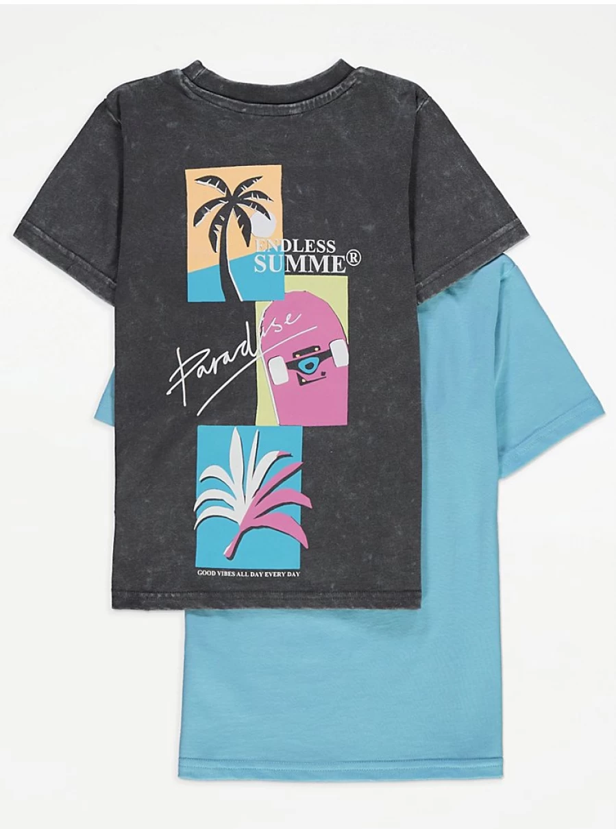 "George at Asda Boys' Endless Summer Epic T-Shirts 2 Pack | Kids' Comfortable Casual Tees"