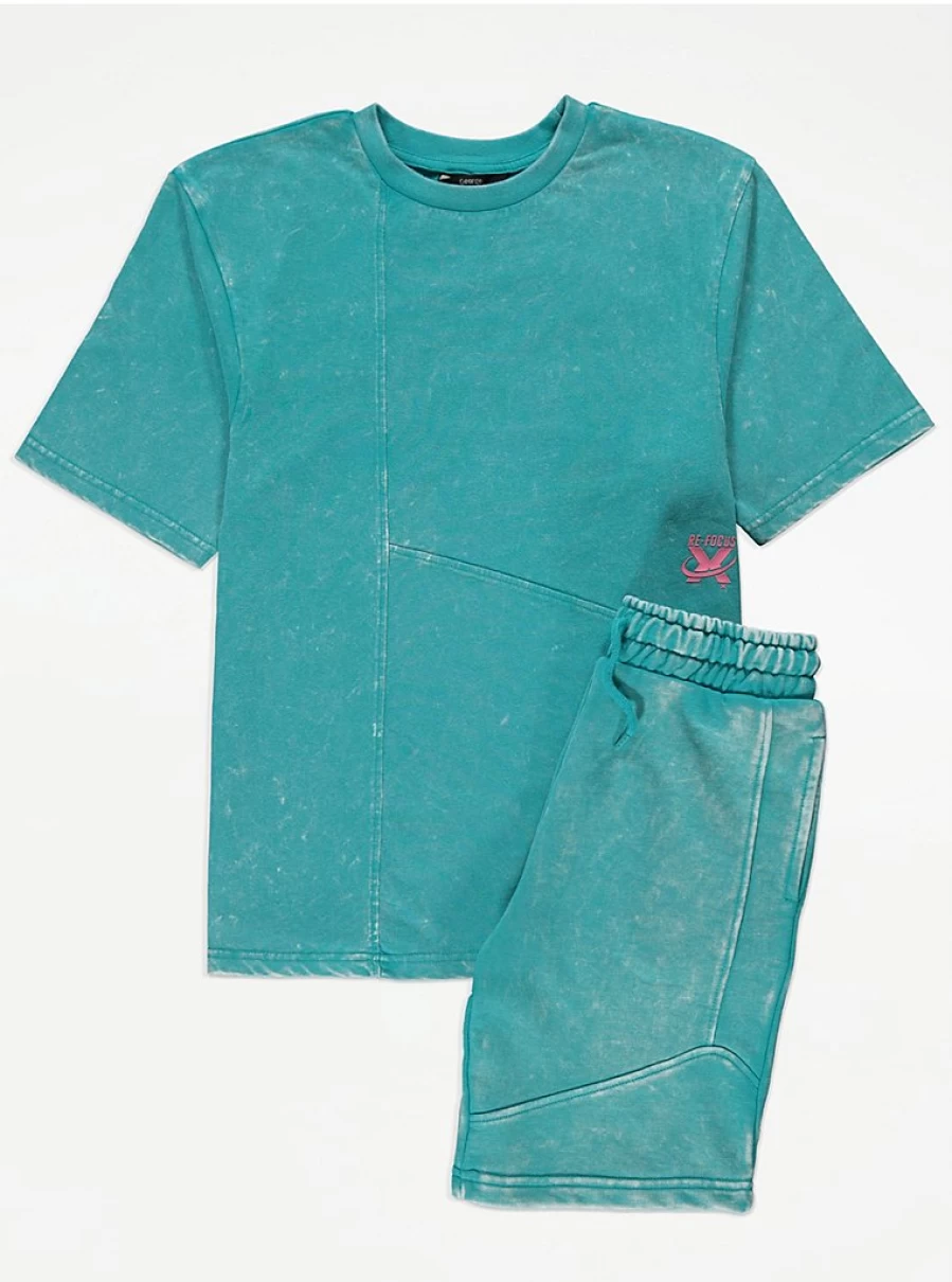 "George at Asda Boys Turquoise Acid Wash T-Shirt and Shorts Set – Kids' Outfit Review"