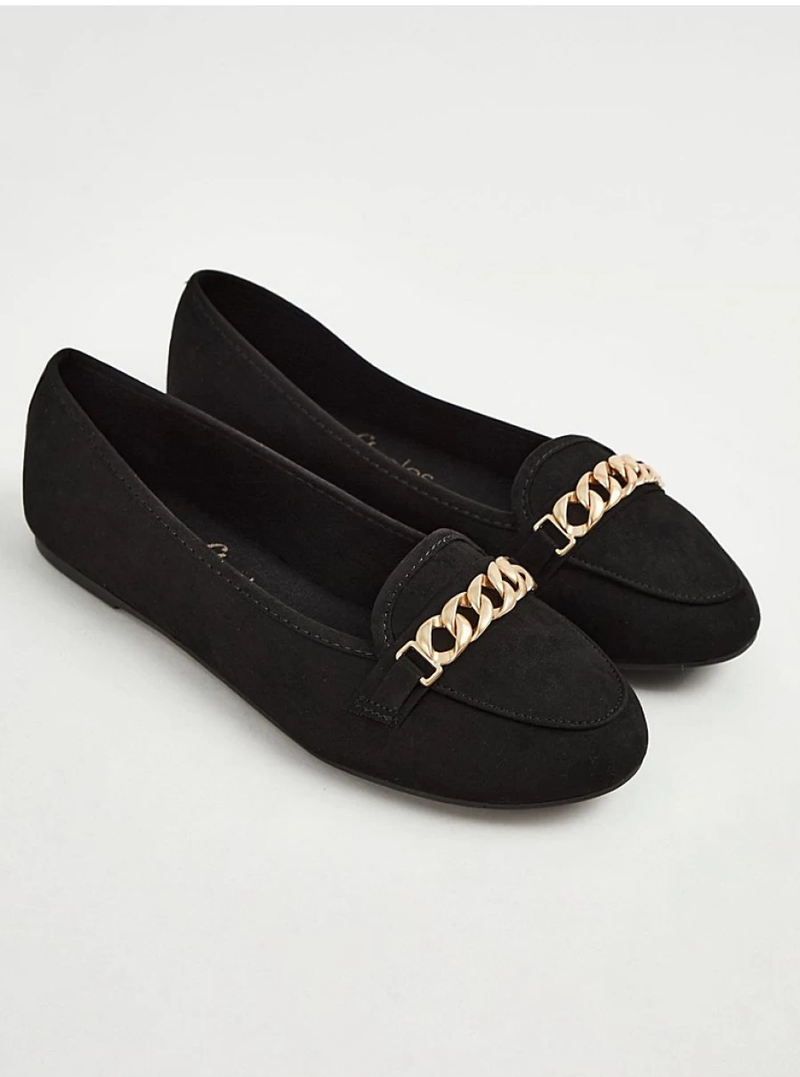 "Women's Wide Fit Black Chain Detail Loafers - Ballet Flat Shoes by George at Asda"
