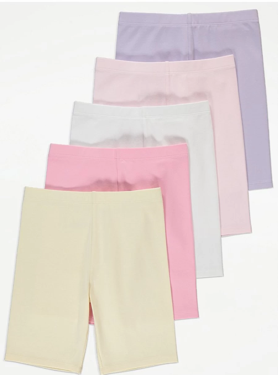 "George at Asda Girls' Pastel Cycling Shorts 5-Pack | Soft Comfort Bike Shorts for Kids"