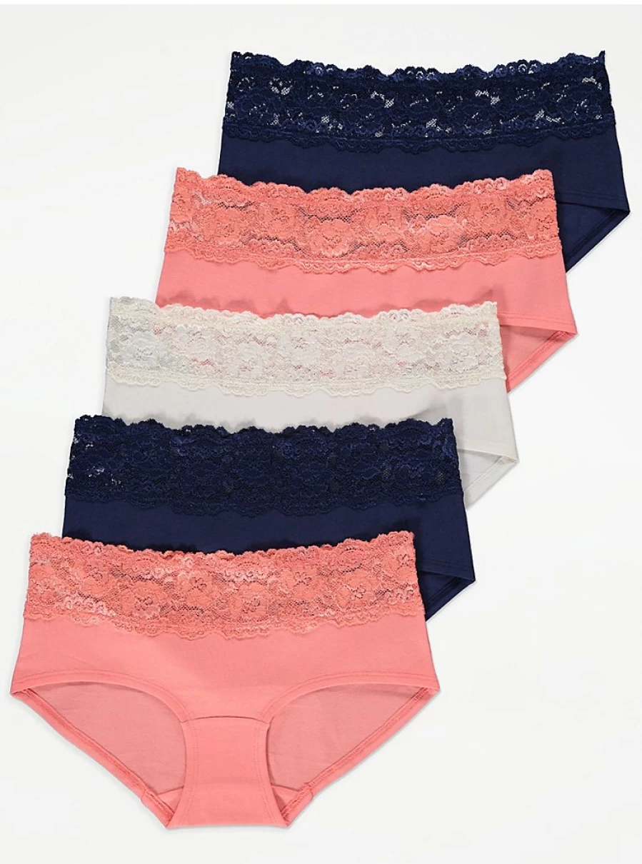 "George at Asda Women's Lace Top Short Knickers 5-Pack | Comfortable Lingerie Set"